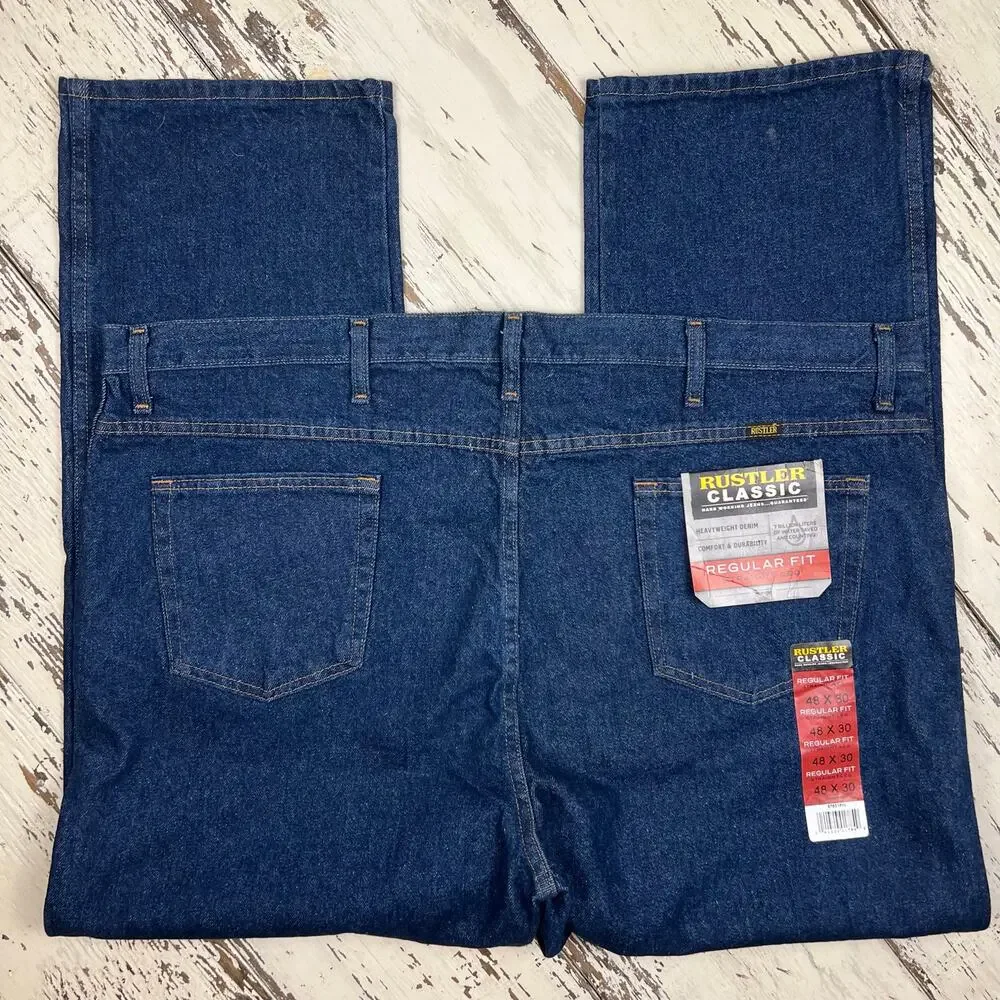 Rustler Classic jeans men’s 48x30 regular fit straight leg NWT dark wash